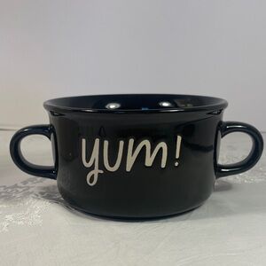 YUM! Black Ceramic Soup Bowl with Handles 7 1/2” L X 3” H NWOT